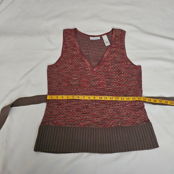 JH Collectibles Red & Brown Sleeveless Belted V-Neck Knit Sweater Top Women's L - Picture 9 of 10